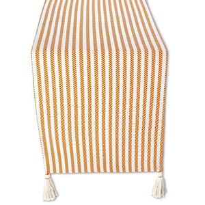 Striped Table Runner Cream with Orange Stripes Table Setting  72 x 14 inches